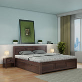 Woodwing Solid Sheesham Wood Bed With Four Drawers (King Size, Walnut Finish)